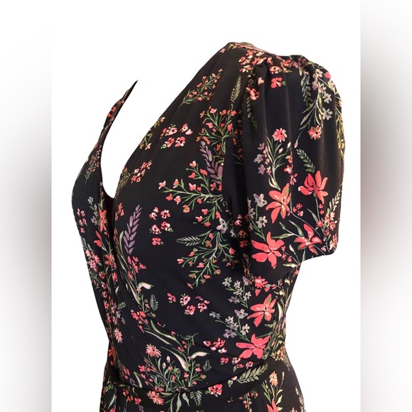 • New Rachel Zoe Black Floral Print Wrap Dress Vneck Lined Size Large - Picture 8 of 13